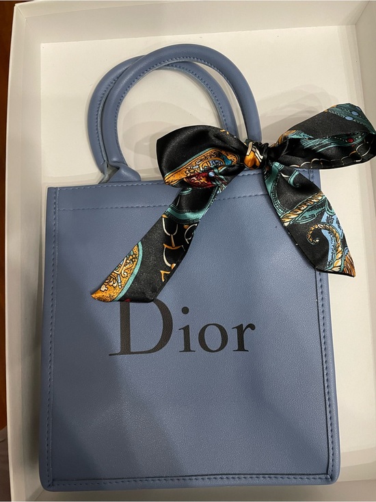 Unbranded Handbags - Fashion vegan leather blue Mini Tote Bag with Decorative Scarf